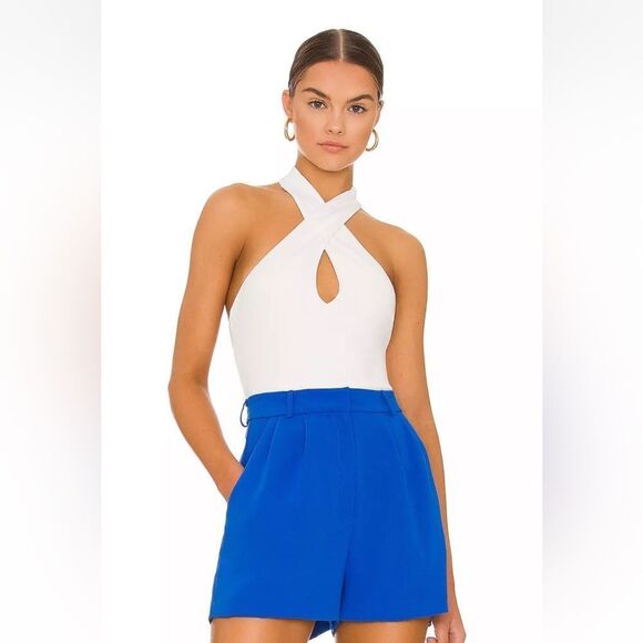 Show Me Your MUMU Women White Jasmine Halterneck Bodysuit Size XL - Picture 2 of 9